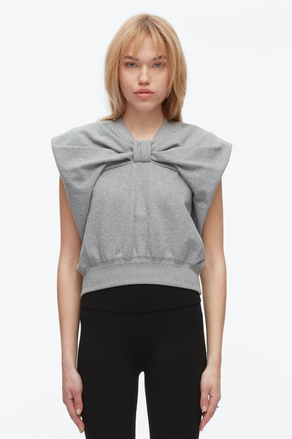 Draped Bow French Terry Top Grey Melange