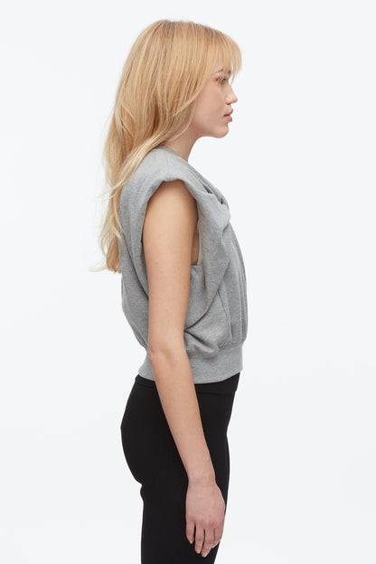 Draped Bow French Terry Top Grey Melange