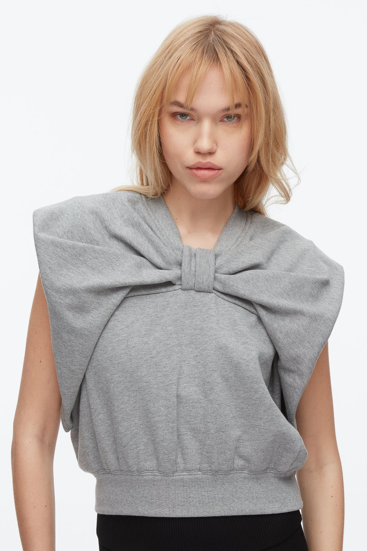 Draped Bow French Terry Top Grey Melange