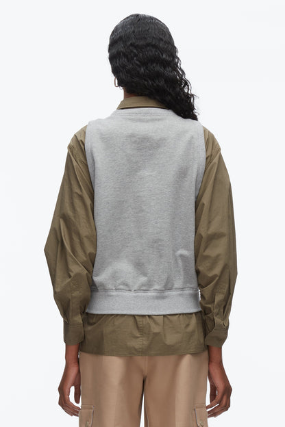 Layered Vest Ruched Sleeve Shirt Grey Melange-Army