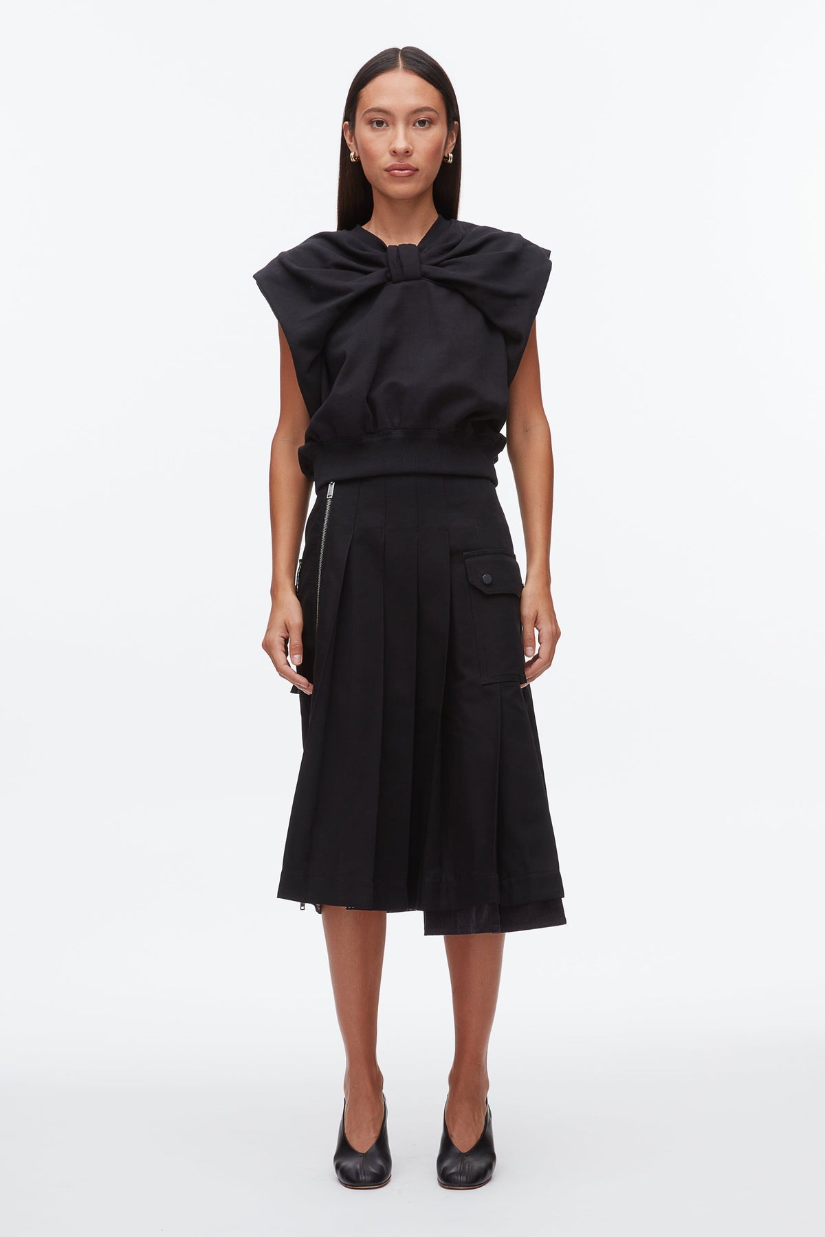 Draped Bow French Terry Top Black