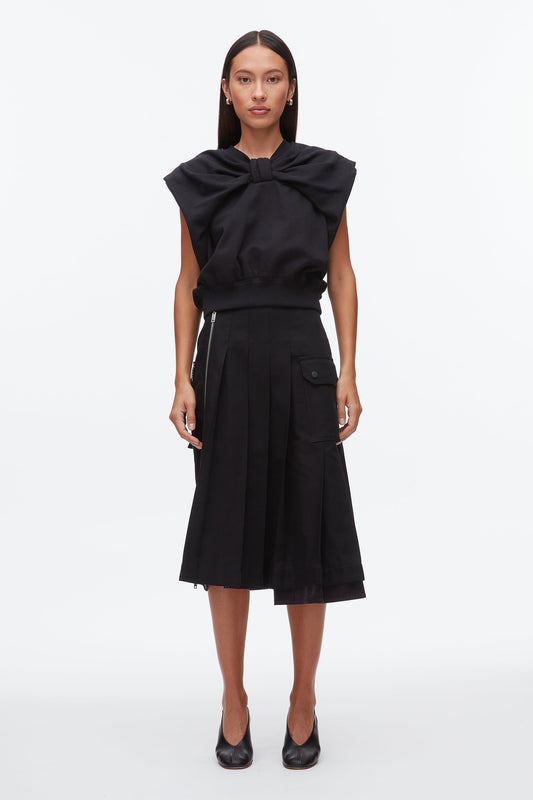 Draped Bow French Terry Top Black