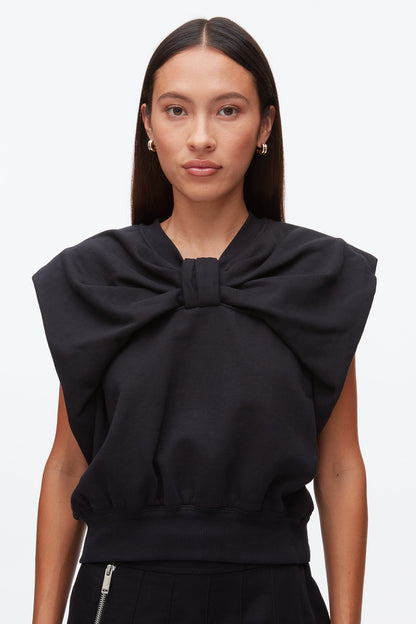 Draped Bow French Terry Top Black