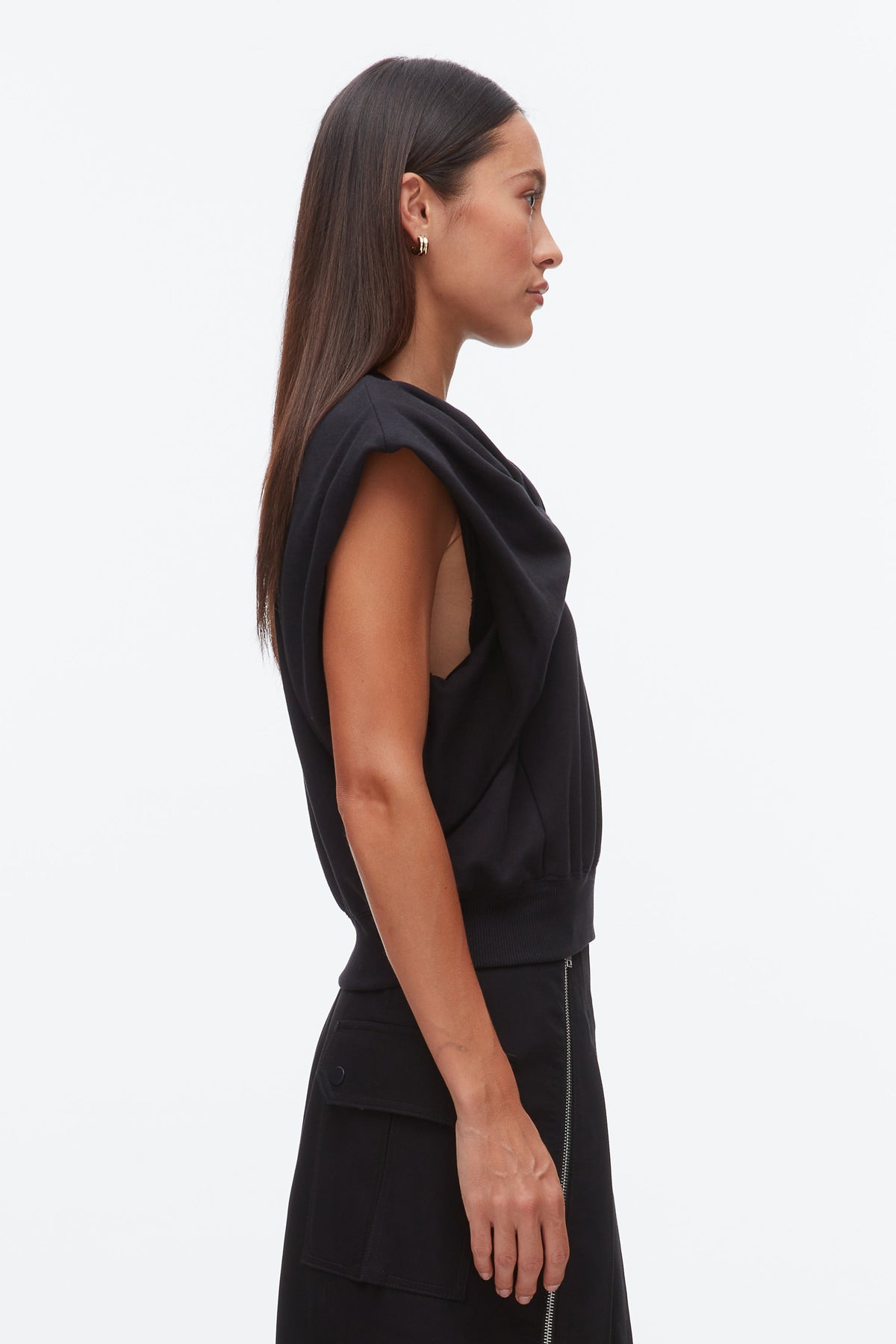 Draped Bow French Terry Top Black