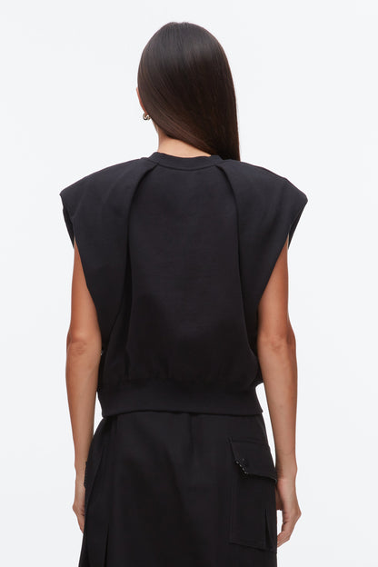 Draped Bow French Terry Top Black