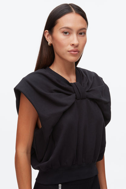 Draped Bow French Terry Top Black