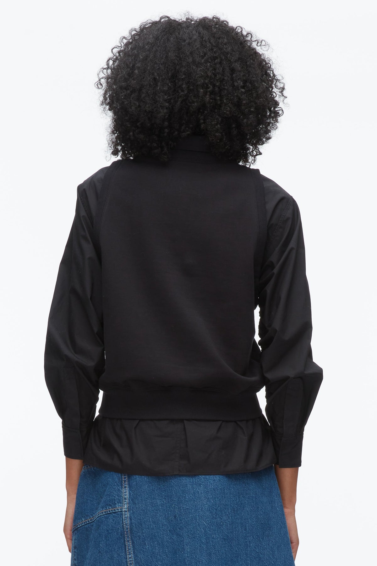 Layered Vest Ruched Sleeve Shirt Black-Black