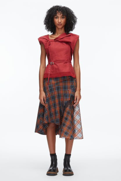 Draped Bow Belted Shell Top Crimson