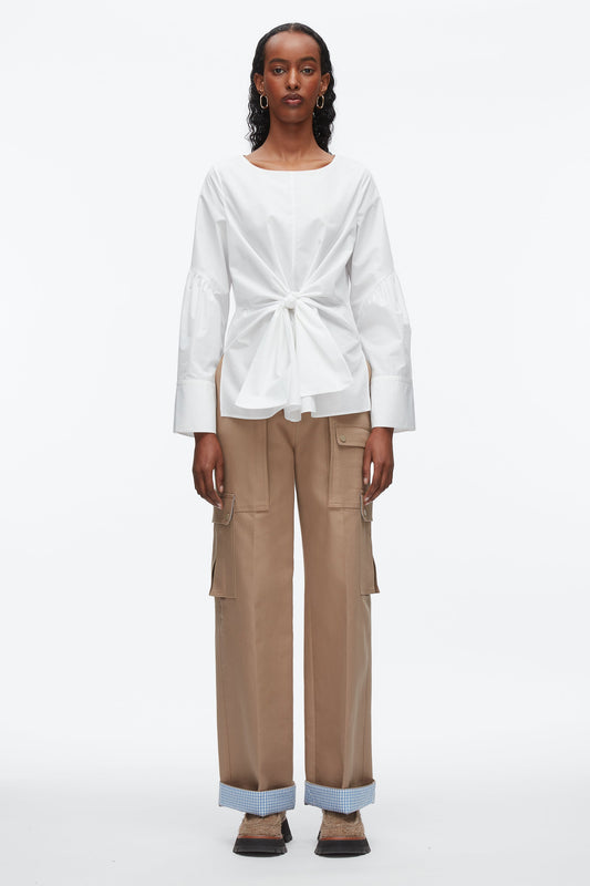 Tie Front Poplin Shirt White