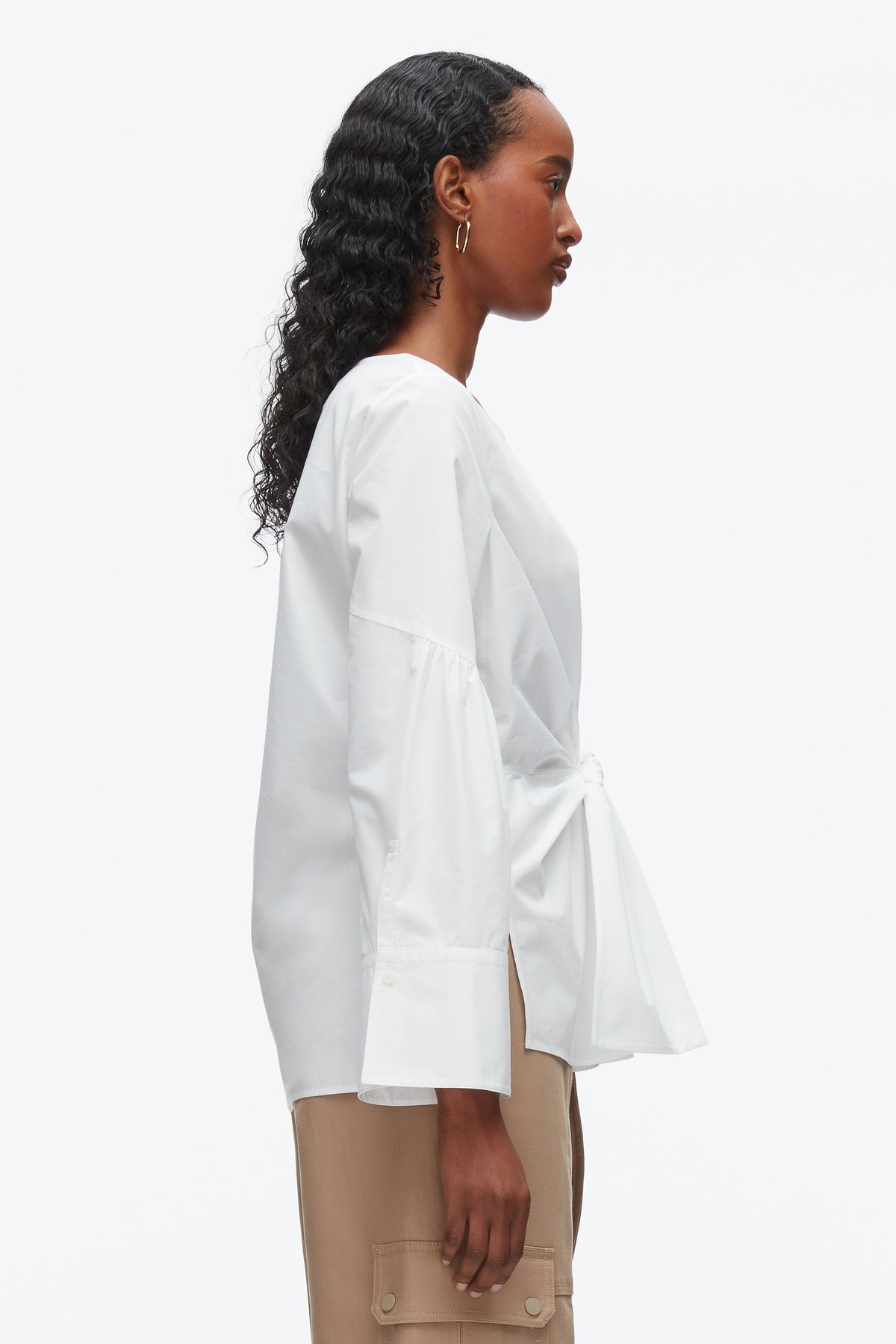 Tie Front Poplin Shirt White