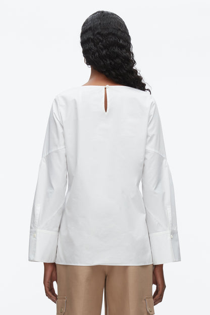 Tie Front Poplin Shirt White