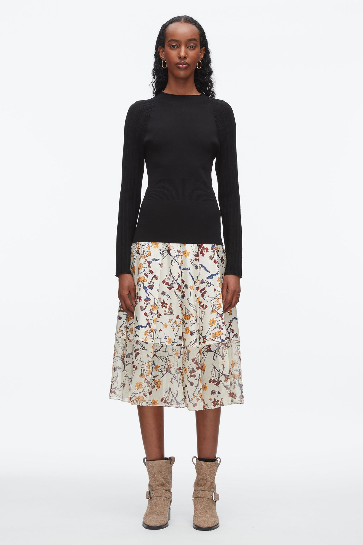 Compact Rib Mockneck Top Black