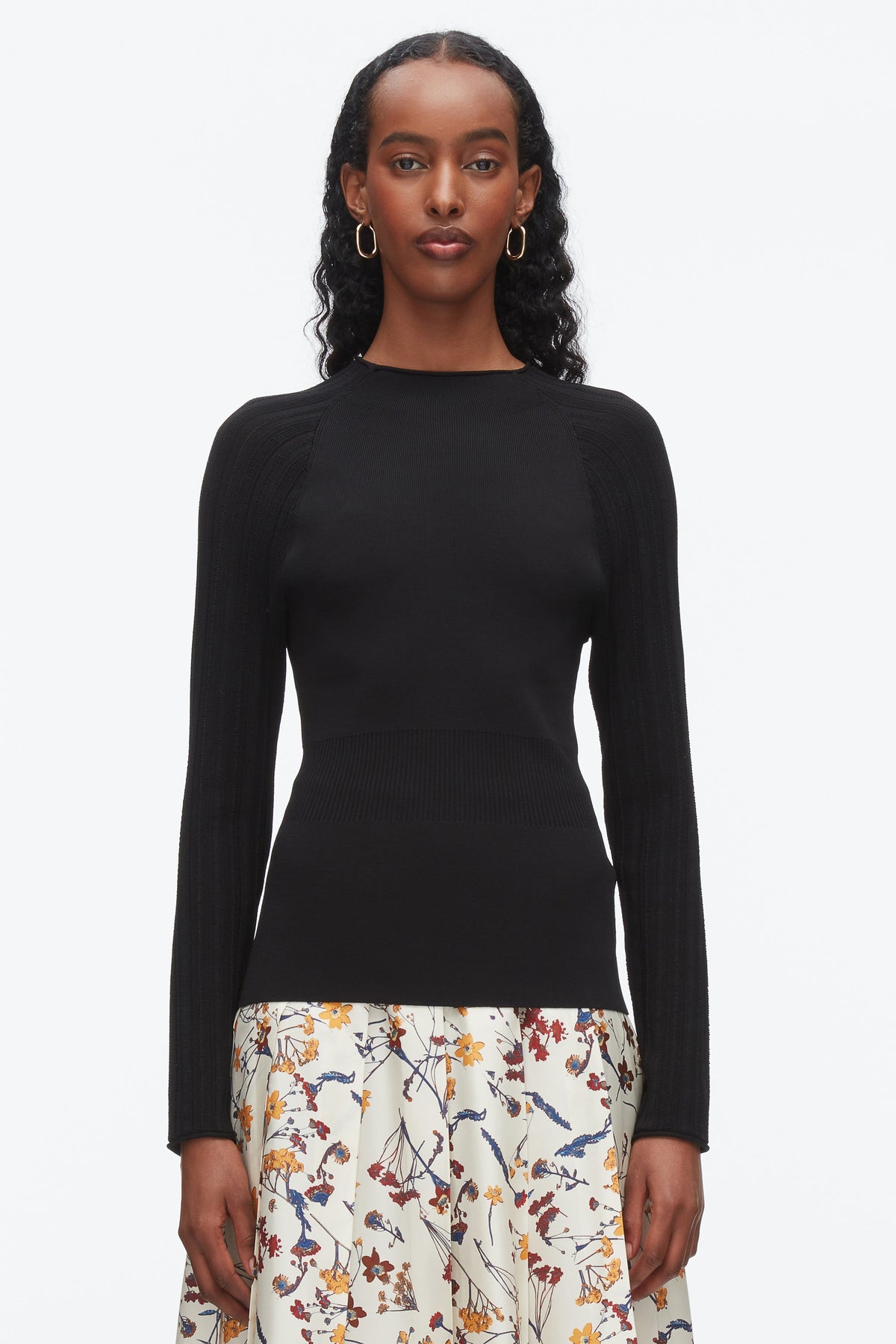 Compact Rib Mockneck Top Black