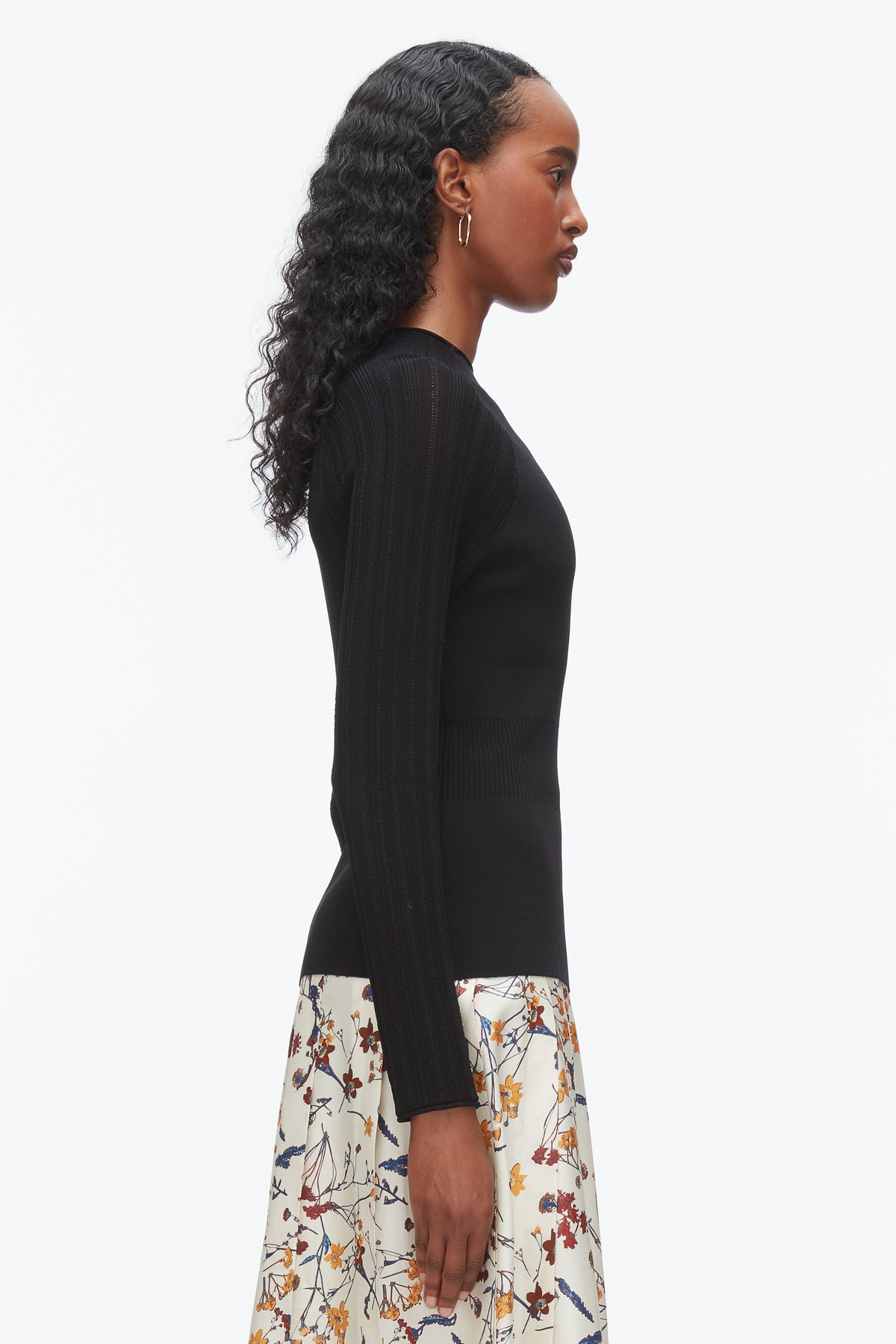 Compact Rib Mockneck Top Black