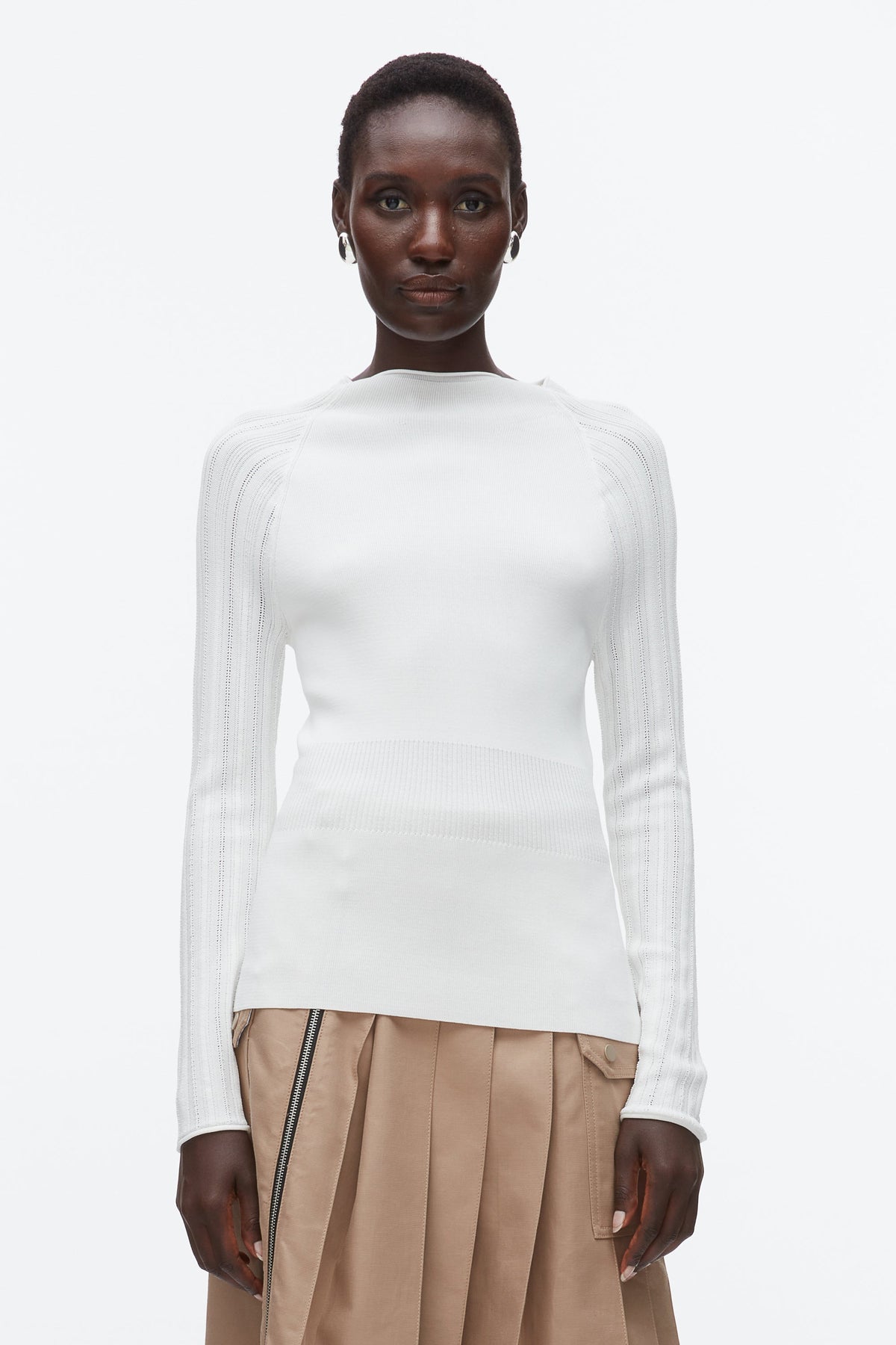 Compact Rib Mockneck Top Ivory