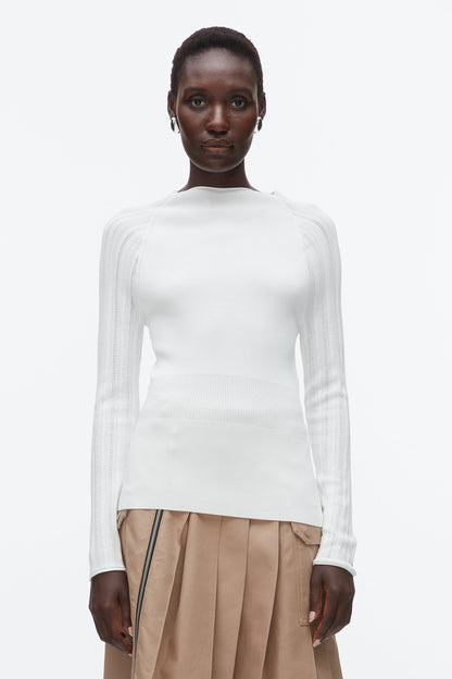Compact Rib Mockneck Top Ivory
