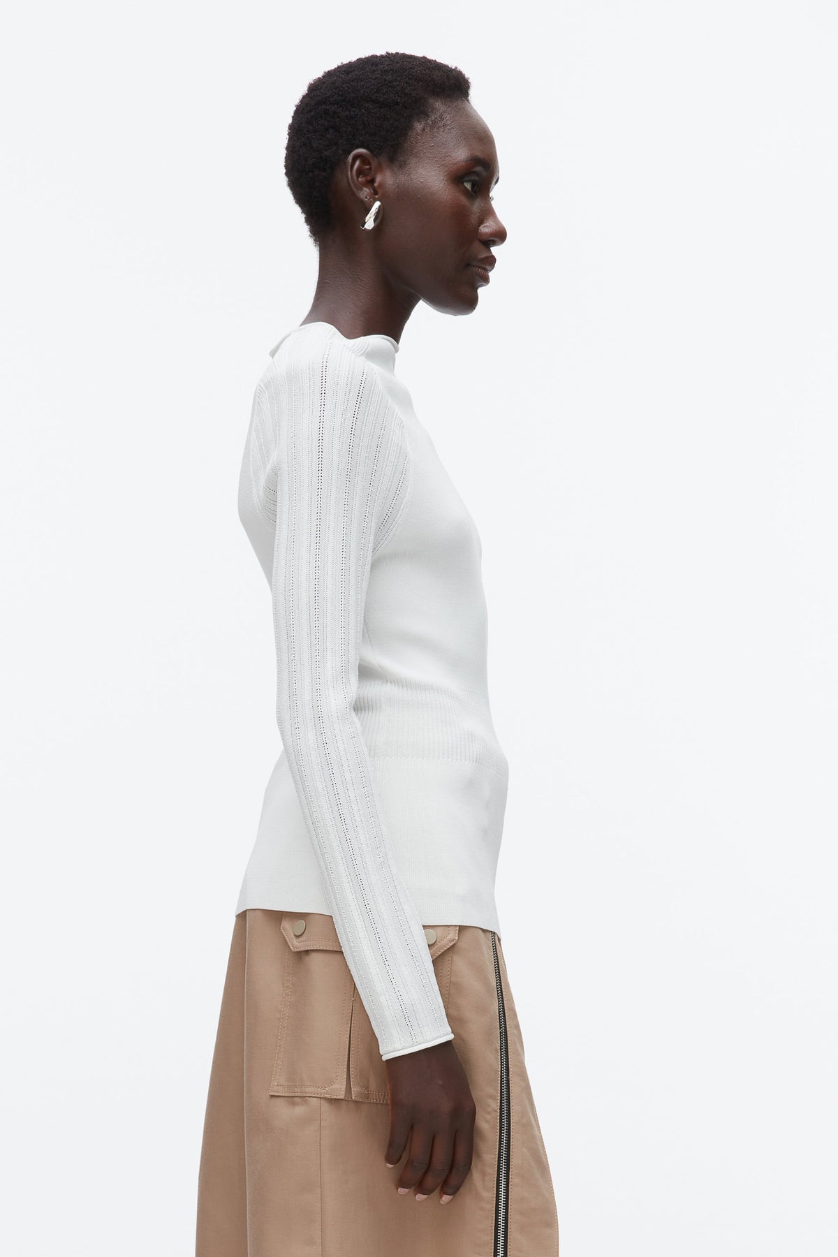 Compact Rib Mockneck Top Ivory