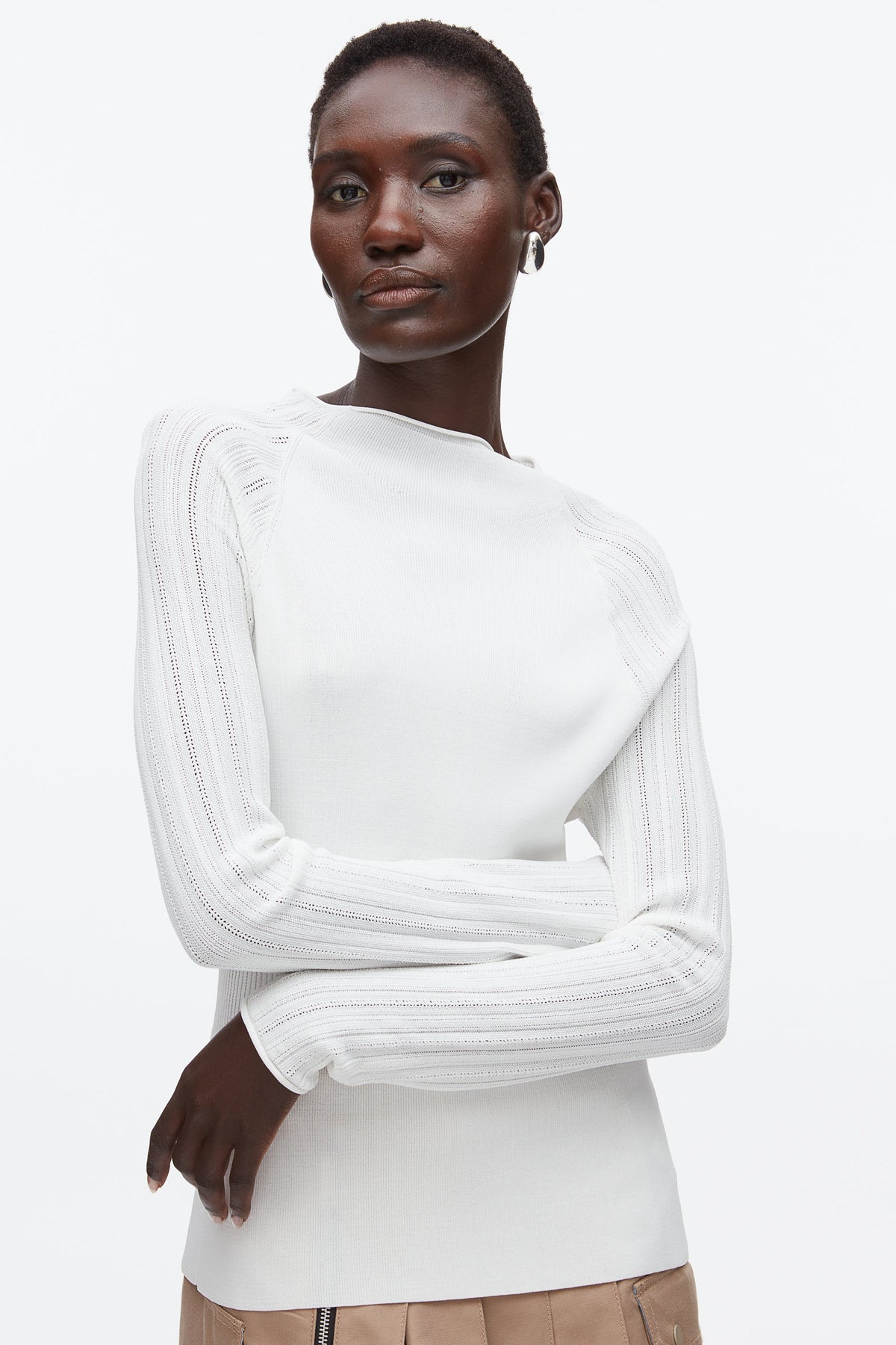 Compact Rib Mockneck Top Ivory