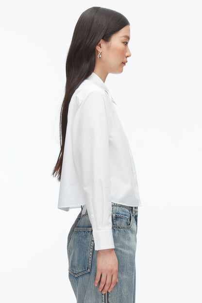 Cropped Shirt with Embroidered Collar White