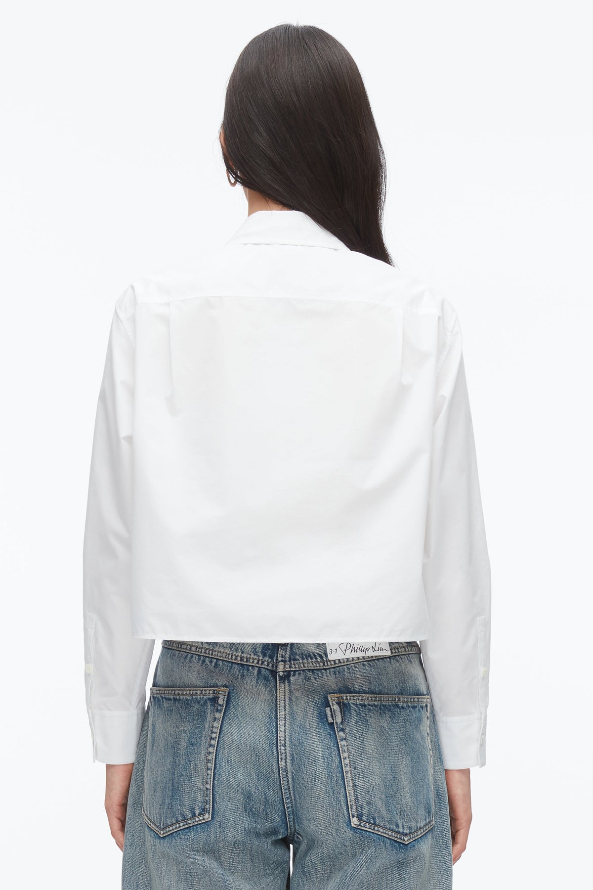 Cropped Shirt with Embroidered Collar White