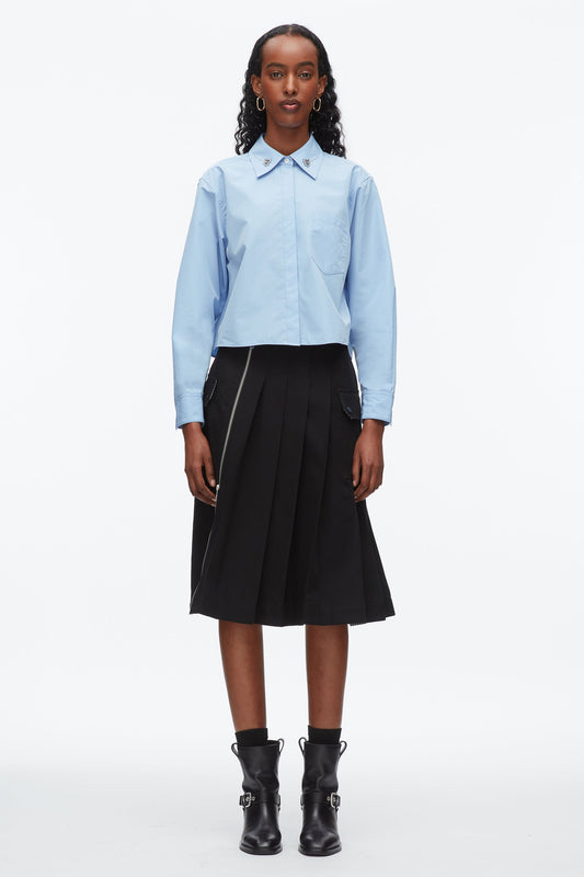 Cropped Shirt with Embroidered Collar Oxford Blue