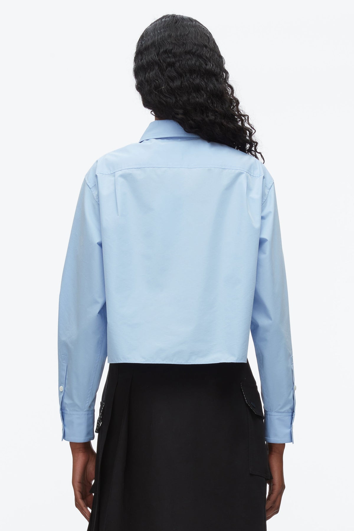 Cropped Shirt with Embroidered Collar Oxford Blue