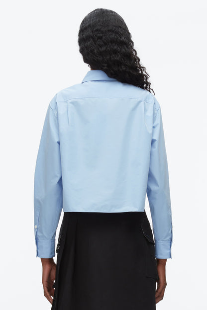 Cropped Shirt with Embroidered Collar Oxford Blue