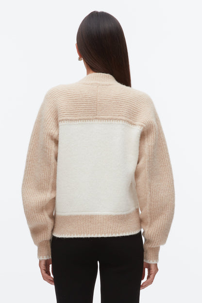 Colorblock Zip Cardigan Ivory-Beige