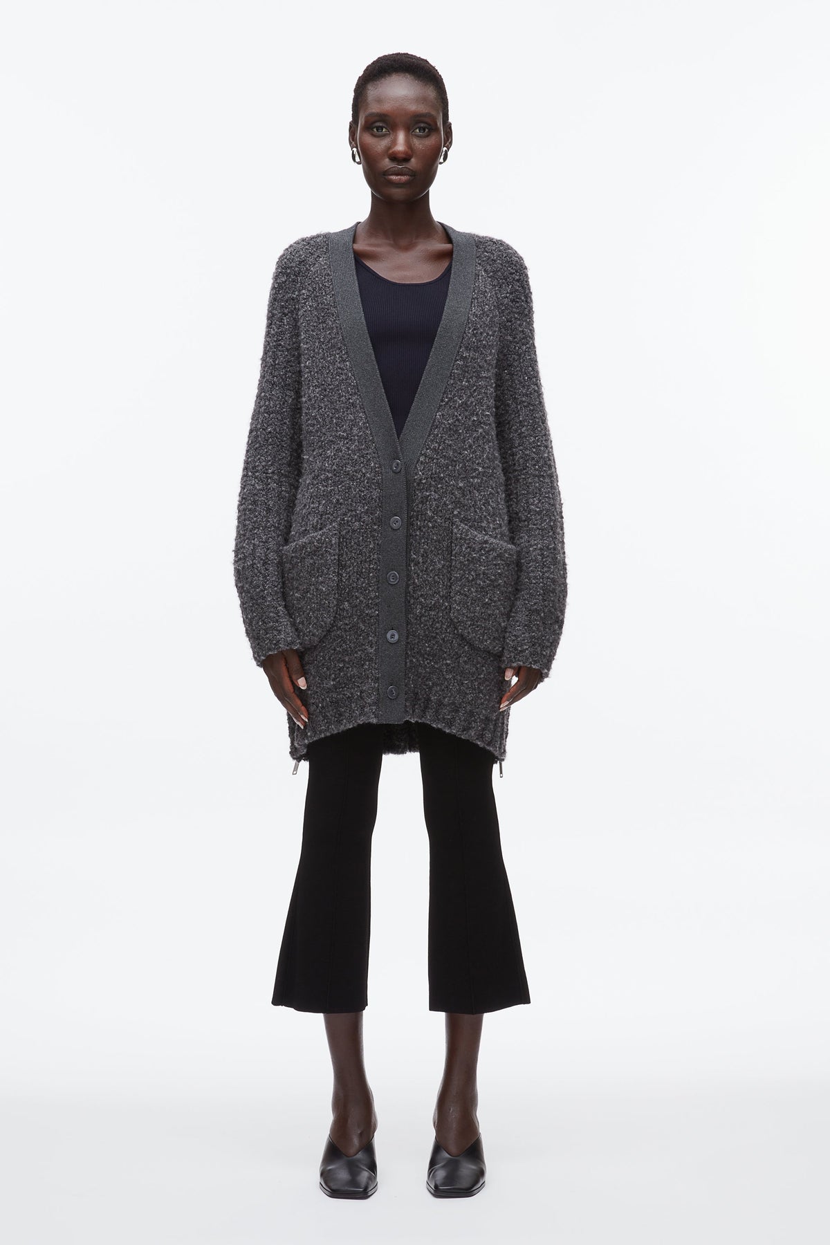 Boucle Cardigan Coat Charcoal Melange