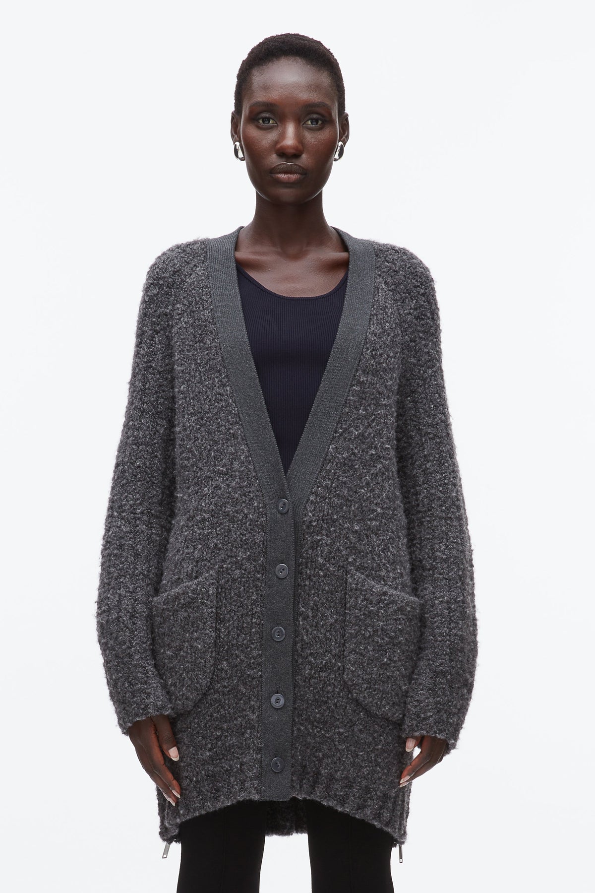 Boucle Cardigan Coat Charcoal Melange