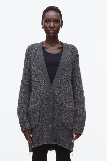 Boucle Cardigan Coat Charcoal Melange