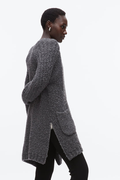 Boucle Cardigan Coat Charcoal Melange