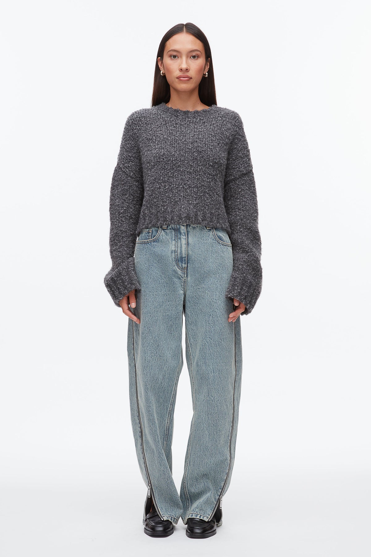 Boucle Zipper Crewneck Charcoal Melange