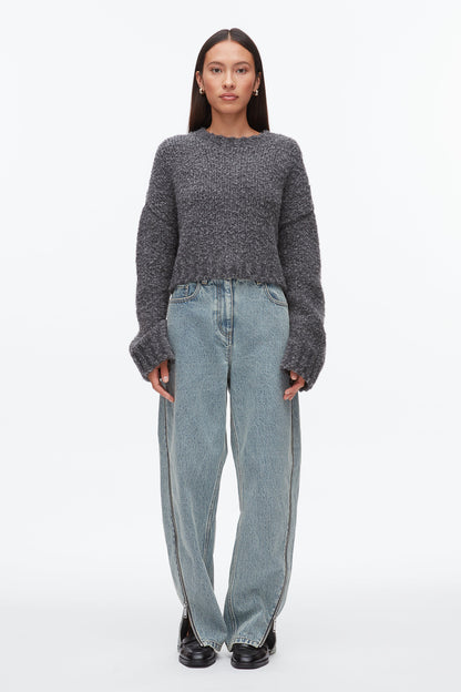 Boucle Zipper Crewneck Charcoal Melange