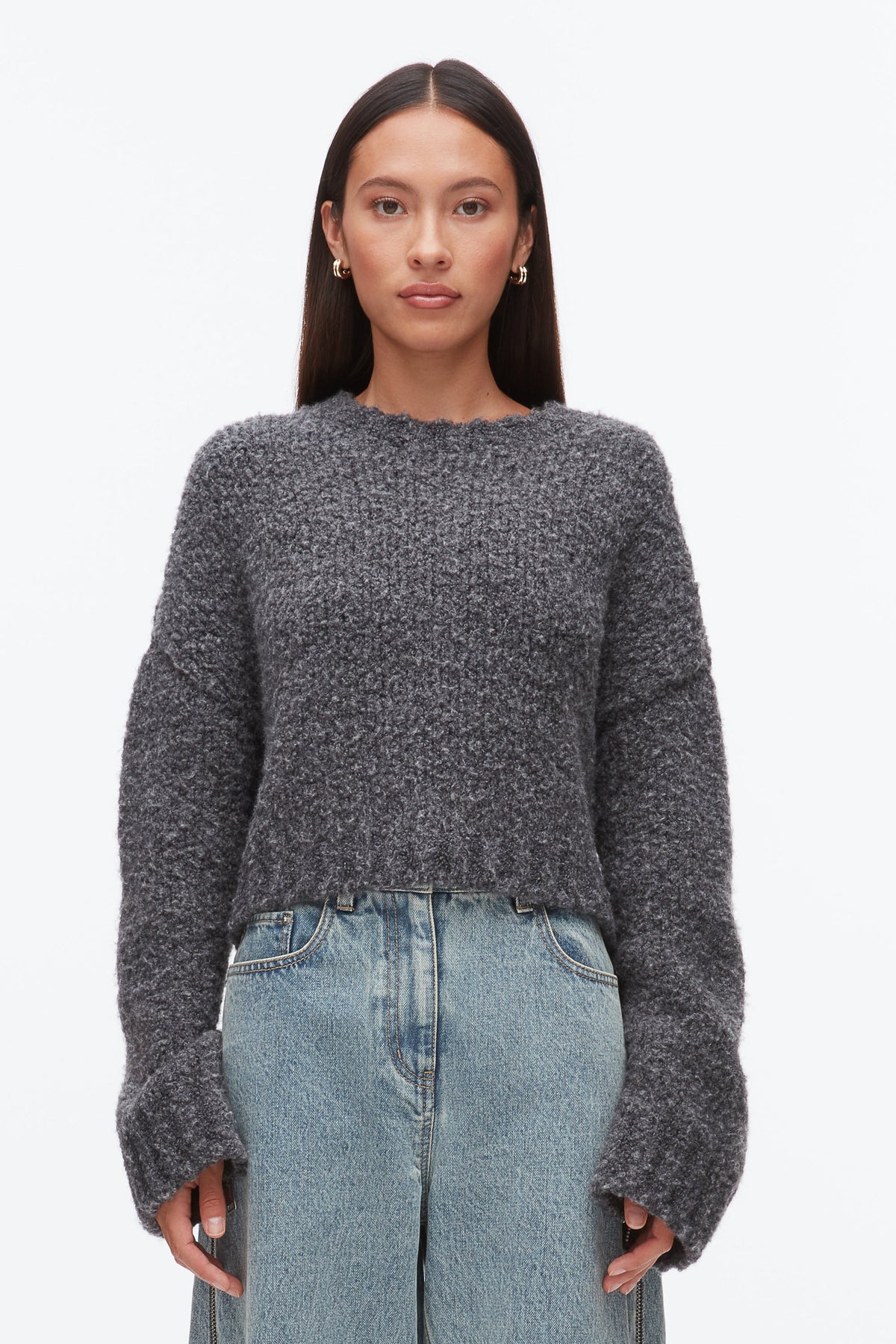 Boucle Zipper Crewneck Charcoal Melange