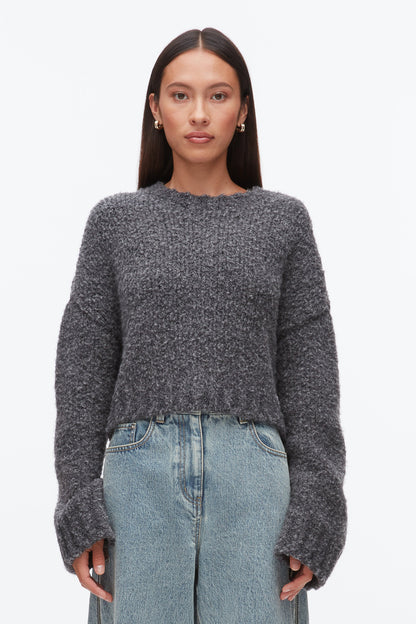 Boucle Zipper Crewneck Charcoal Melange