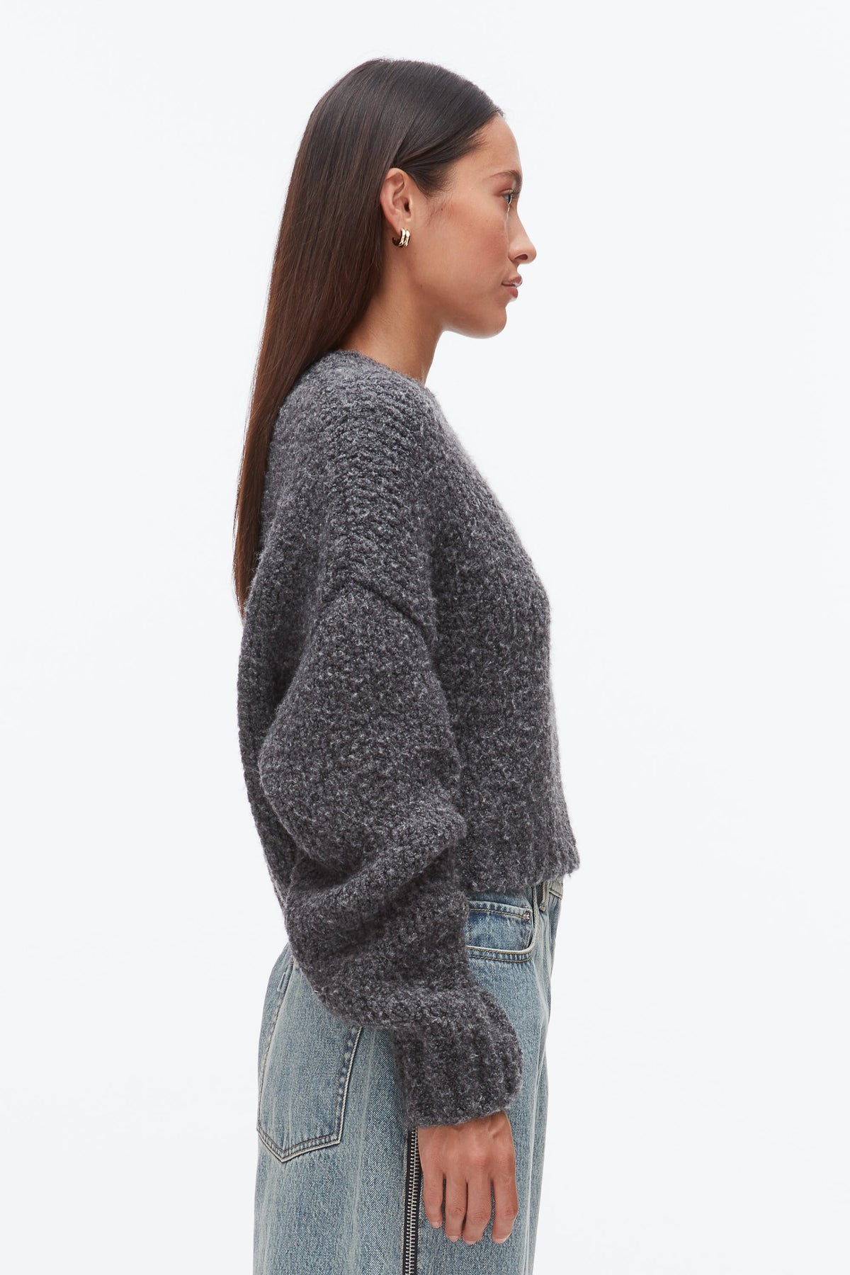 Boucle Zipper Crewneck Charcoal Melange