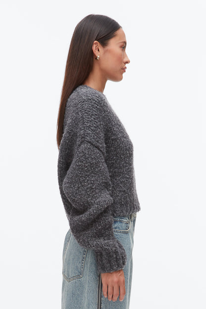 Boucle Zipper Crewneck Charcoal Melange