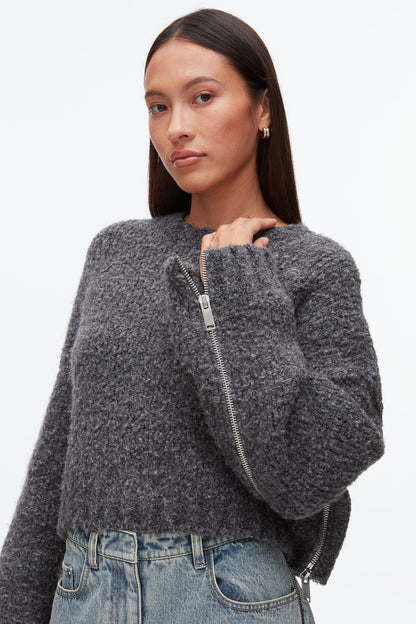 Boucle Zipper Crewneck Charcoal Melange