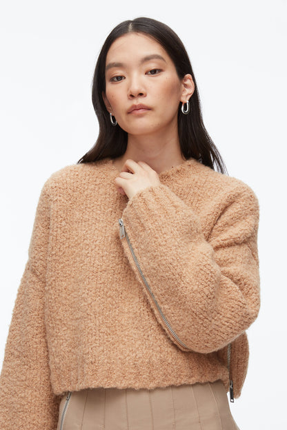 Boucle Zipper Crewneck Fawn