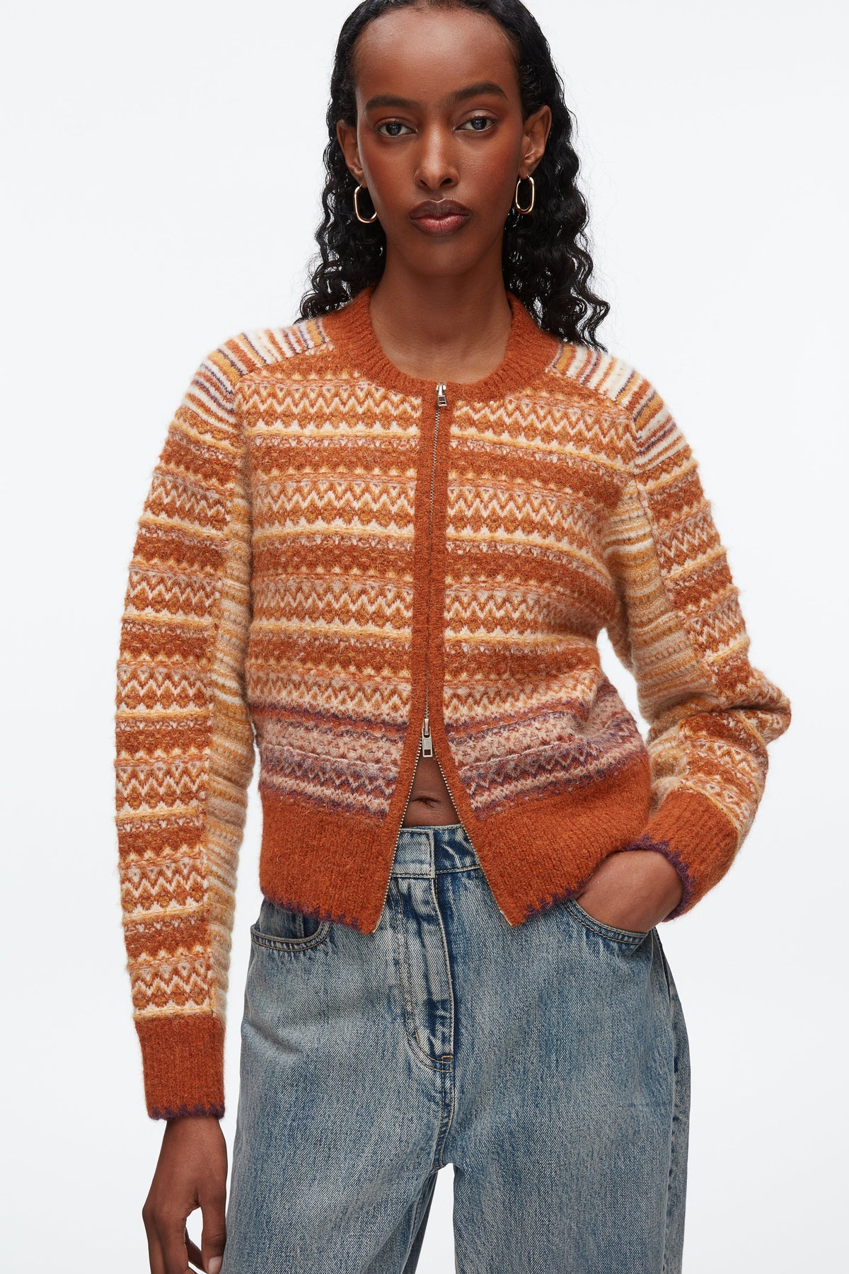 Fair Isle Zip Cardigan Sunset Multi