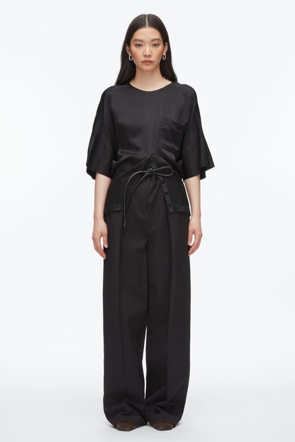 Short Sleeve Top with Button Placket Black