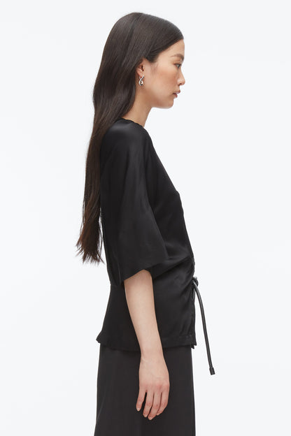 Short Sleeve Top with Button Placket Black