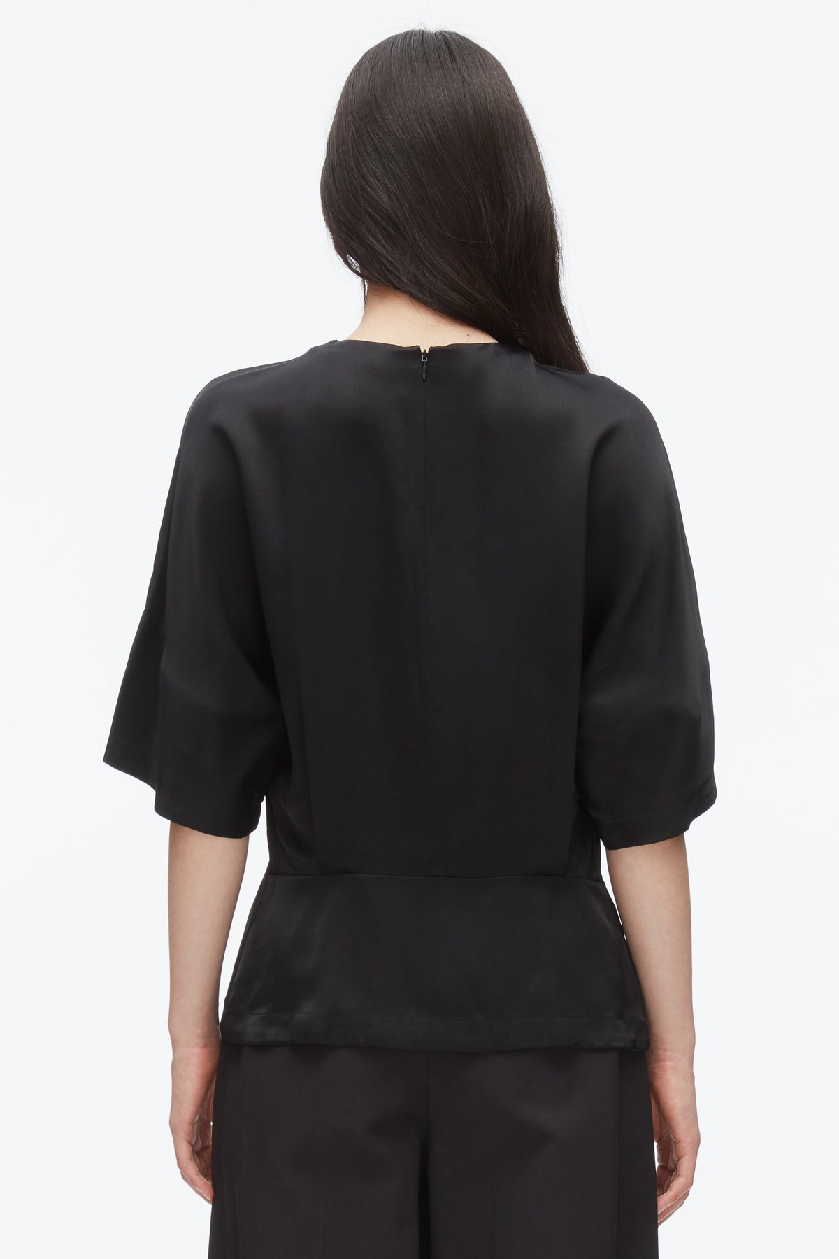 Short Sleeve Top with Button Placket Black
