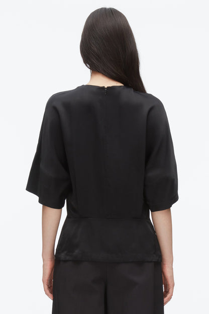 Short Sleeve Top with Button Placket Black