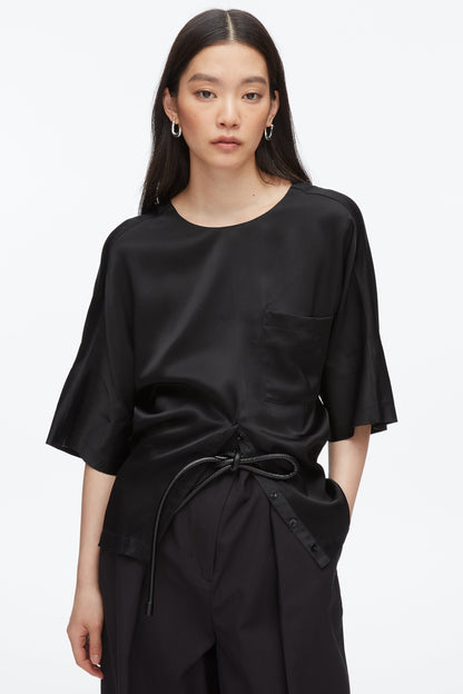 Short Sleeve Top with Button Placket Black