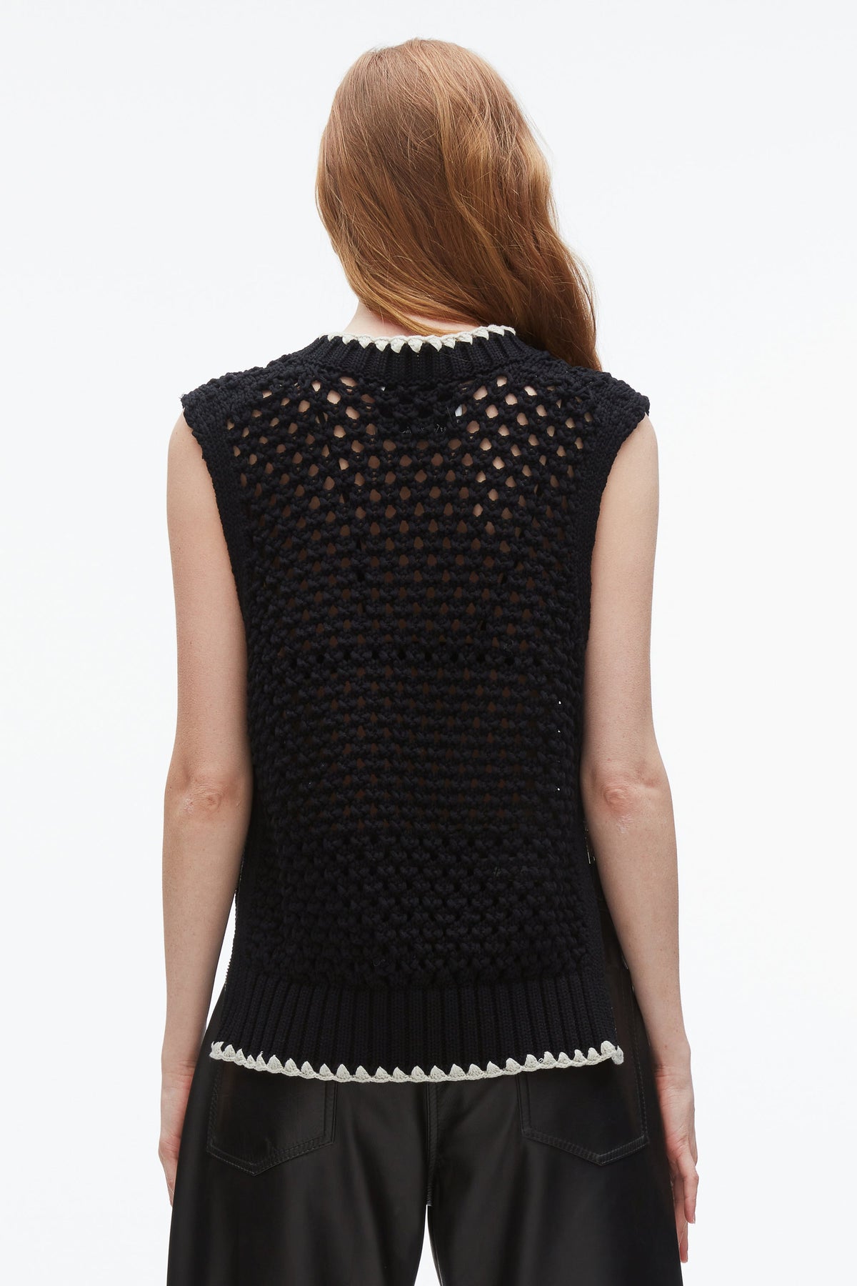 Open Work V-Neck Shell Black