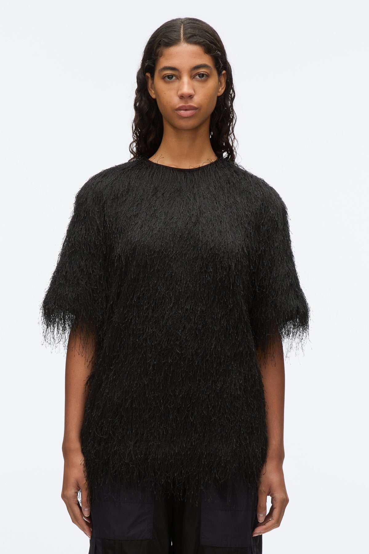 Fringe Boxy Tee Black