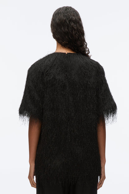 Fringe Boxy Tee Black