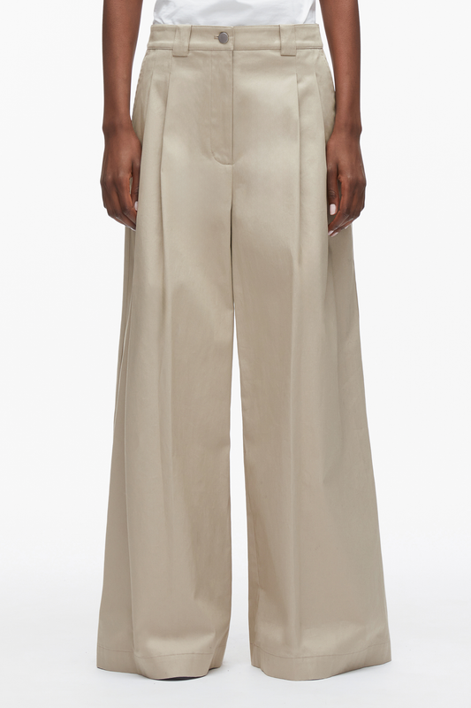 Wide Leg Pleated Pants Khaki